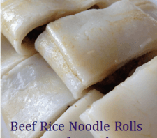 close up view of beef rice noodle rolls