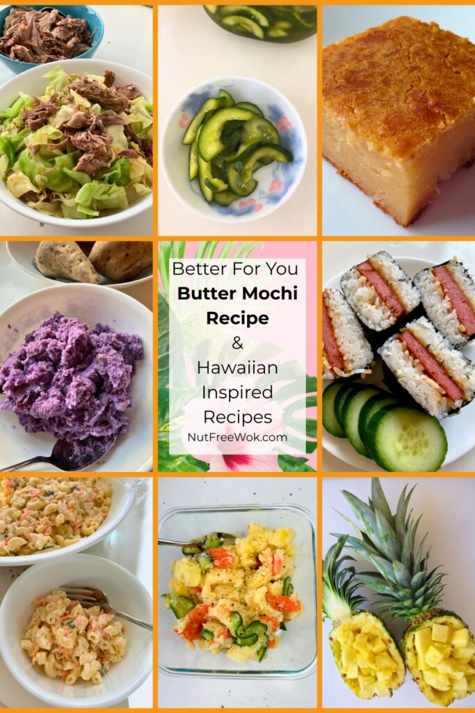 butter mochi and collage with other Hawaiian foods