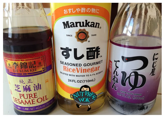 dressing ingredients: sesame oil, rice vinegar, bonito sauce