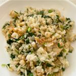 Aromatic Cilantro Onion Ginger Fried Rice in a white bowl