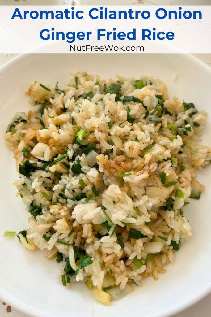 Aromatic Cilantro Onion Ginger Fried Rice served in a white bowl