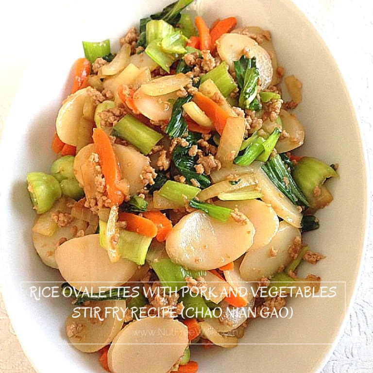 Rice Ovalettes with Pork and Vegetables Stir Fry Recipe (Chao Nian Gao). This pork and vegetable stir fry with Korean rice ovalettes is loaded with colorful vegetables, and very satisfying. It's free of 6 out of 8 top allergens and can be easily adapted to be soy free and/or gluten free as needed. nutfreewok.com