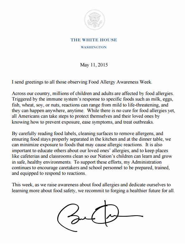 Hope for Food Allergy Awareness: Obama’s Presidential Message