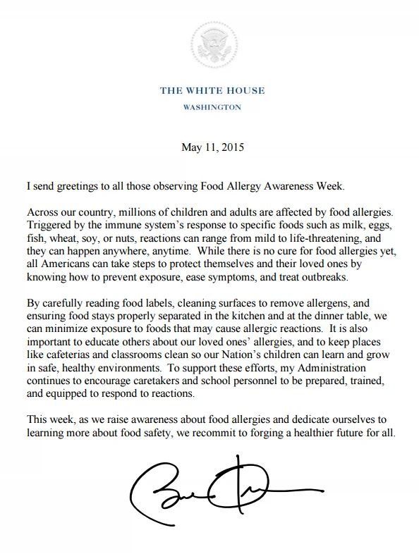 Hope for Food Allergy Awareness: Obama’s Presidential Message