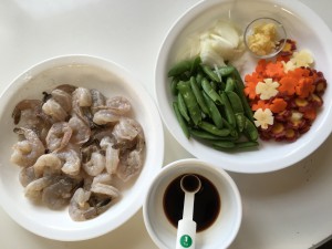 Shrimp stir fry mise en place NutFreeWok.com