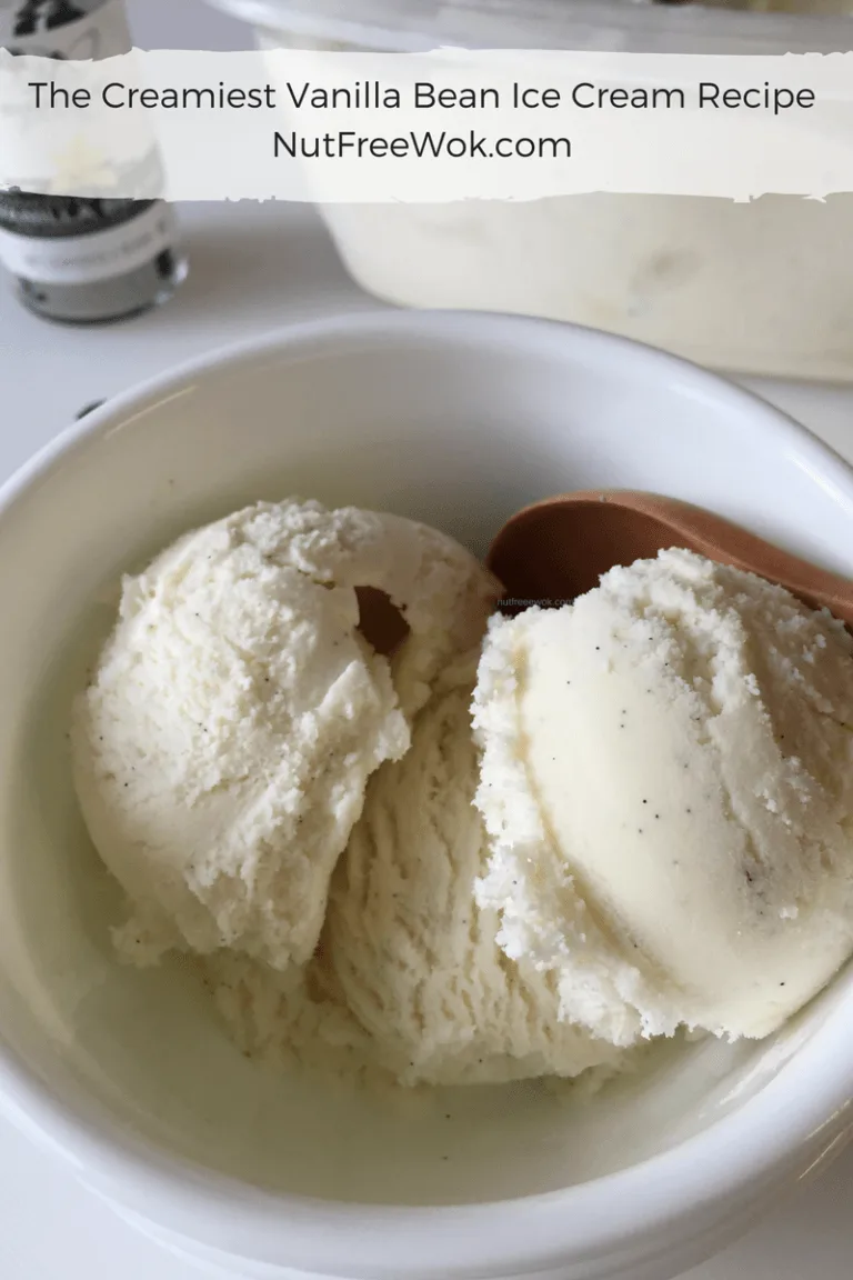 close up of Creamiest Vanilla Bean Ice Cream Recipe Nut Free Wok