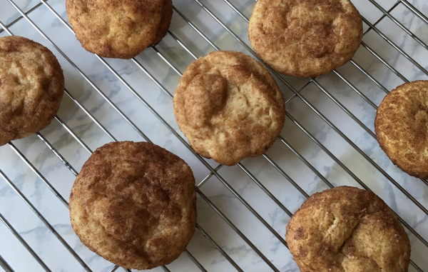 egg free, nut free snickerdoodles cool on a cooling rack