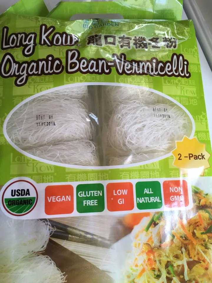 Package of Long Kow Organic bean vermicelli Fuzzy Melon (Moa Gua) with Vermicelli Recipe