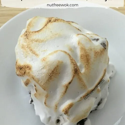 An allergy friendly aquafaba baked Alaska that has been browned with a kitchen torch that is ready to eat! #eggfree #nutfree