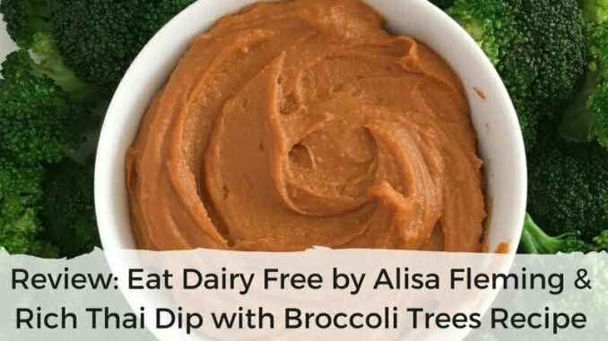 nut free rich thai dip with broccoli trees made with sunflower seed butter