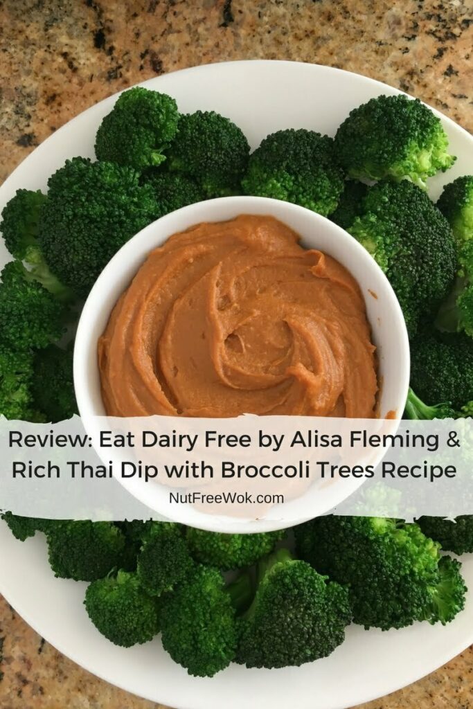 nut free rich thai dip with broccoli trees made with sunflower seed butter