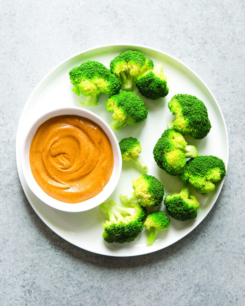 Thai Almond Butter Dip with Brocolli Trees
