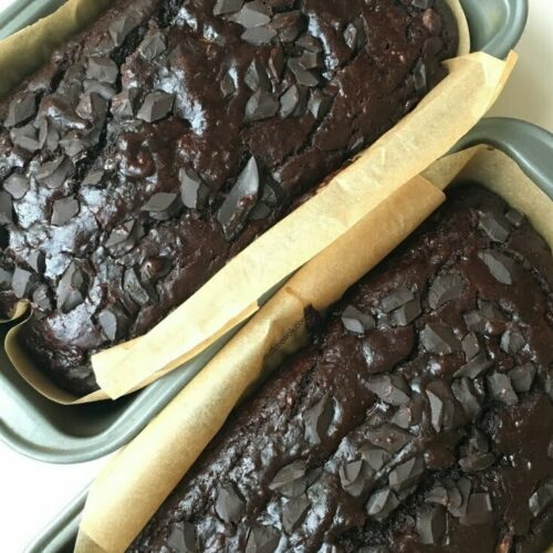 two loaves of triple chocolate banana bread by NutFreeWok.com