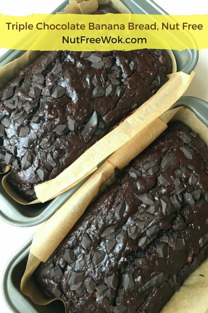 two loaves of triple chocolate banana bread by NutFreeWok.com