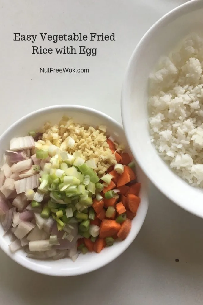 Easy Vegetable Fried Rice with Egg ingredients chopped and ready to use.