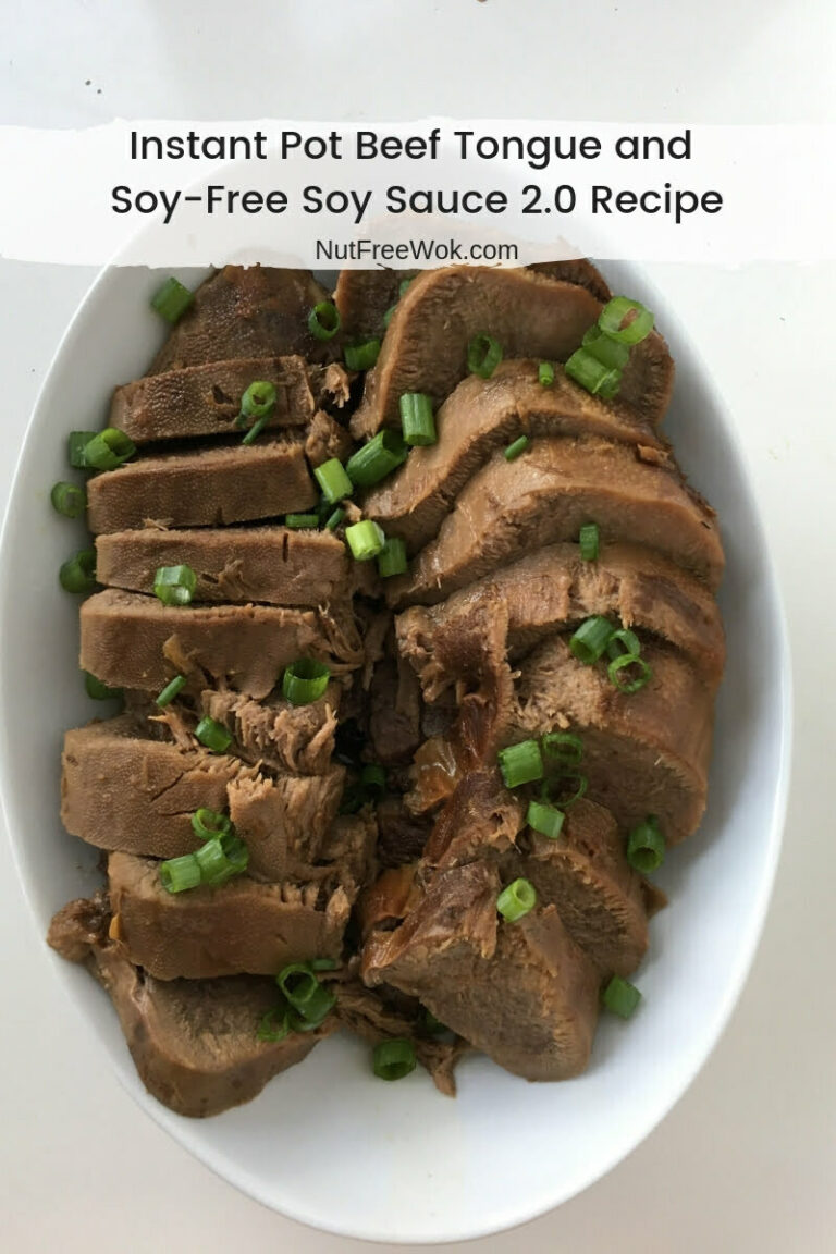 Instant Pot Beef Tongue, sliced, arranged, and ready to serve with a drizzle of soy-free soy sauce!