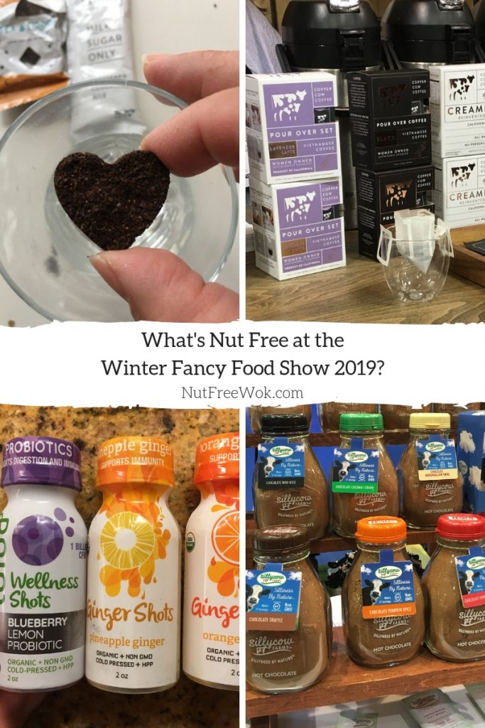 Nut free WFFS19 Copper Cow's Thai Ice Tea heart shaped drop and coffees, Ginger Shots, Pineapple Ginger is my favorite flavor, milk bottles with Silly Cow hot cocoa mixes