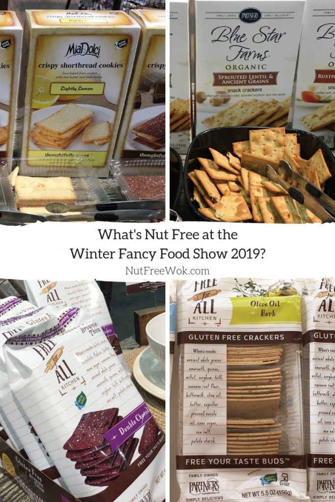 Just a few examples of nut free snacks from Partners: MiaDolci Lightly Lemon Shortbread (yum), organic Blue Star Farms, Free for All Kitchen Double Chocolate Brownie Thins and Olive Oil Herb Gluten Free Crackers