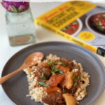 Japanese Beef Curry served over rice and The Gluten Free Instant Pot Cookbook Review by Nut Free Wok