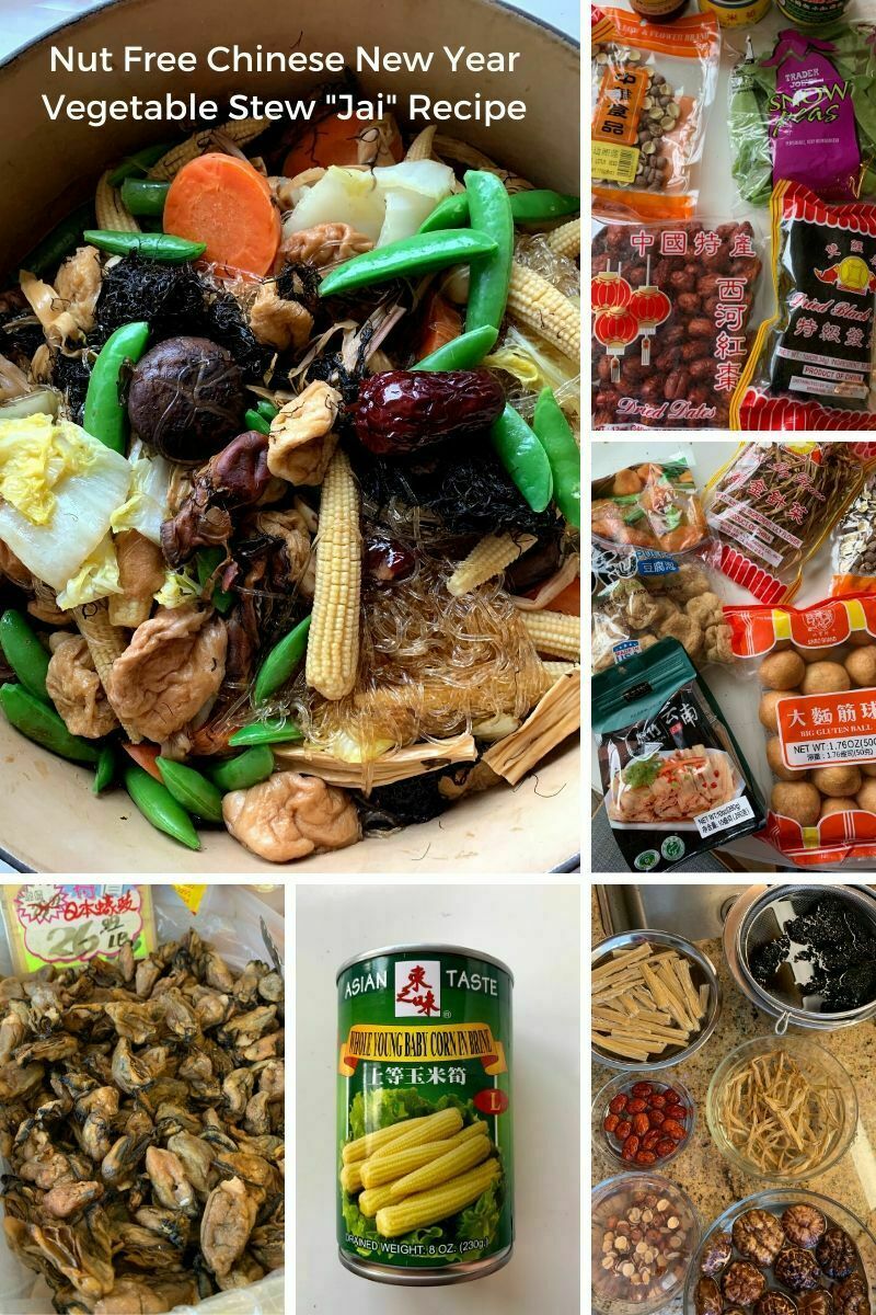collage of Nut Free Chinese New Year Vegetable Stew "Jai" Recipe and ingredients