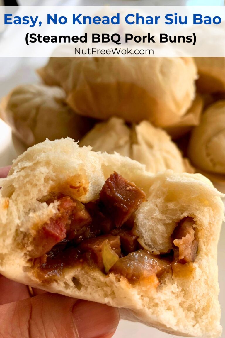 close up of a steamed bbq pork bun, char siu bao