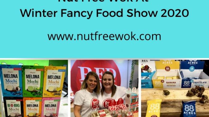 collage of Winter Fancy Food Show products and people: Laiki crackers, Briana's salad dressing, Nova Crisp, Melona Bars, bakery, 88 achres, Sharon Wong with Colleen Kavanaugh from Zego