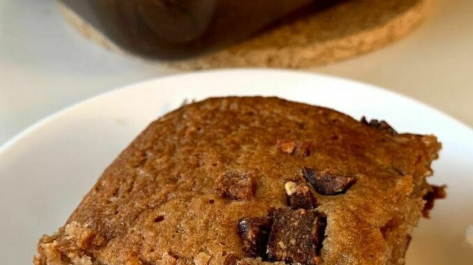 Apple pear spice cake serving on a plate