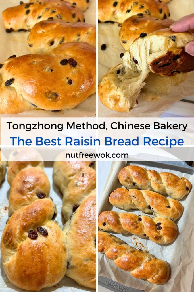 Collage compares two batches of raisin bread assembled according to the original and updated instructions.
