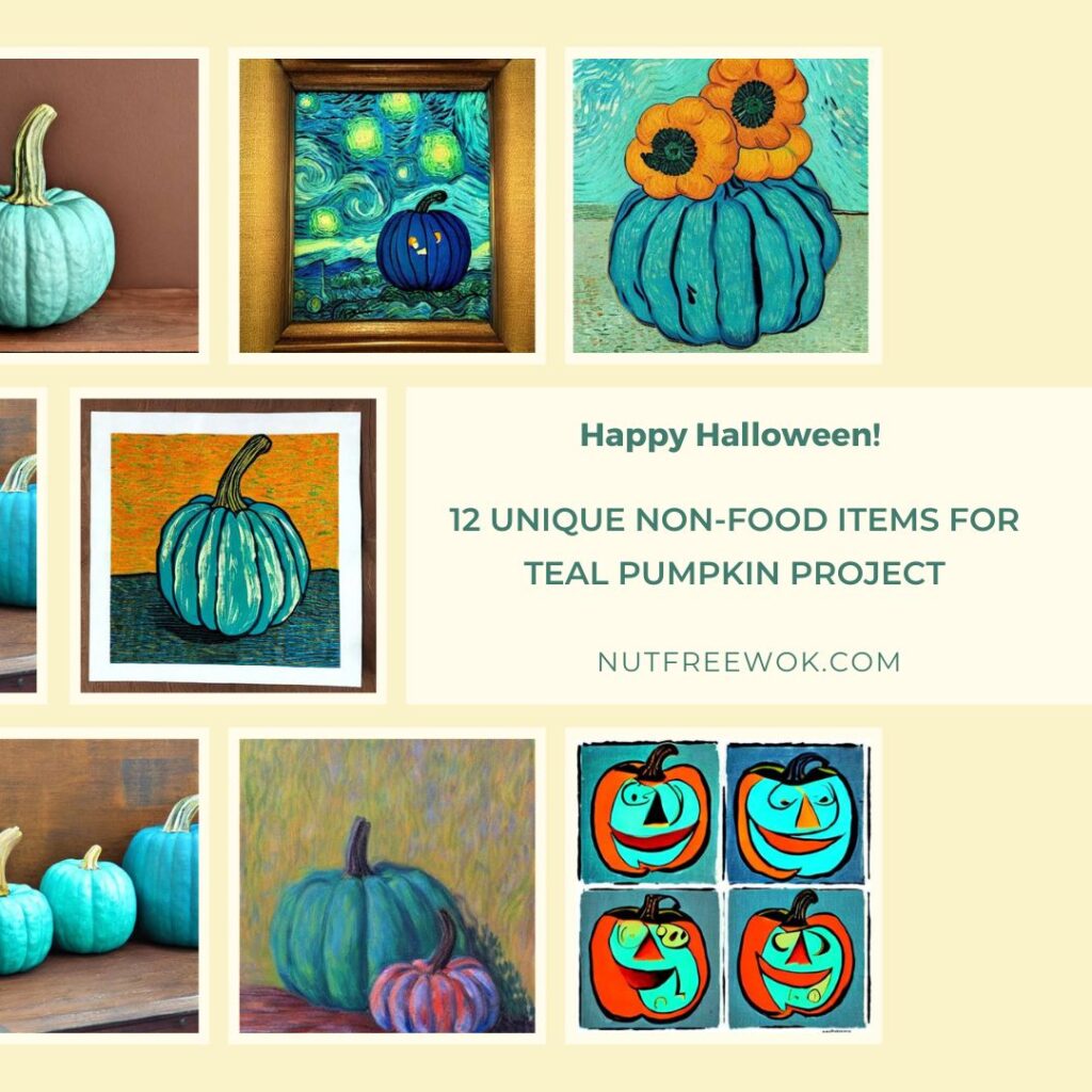 AI generated teal pumpkins inspired by different artists. 