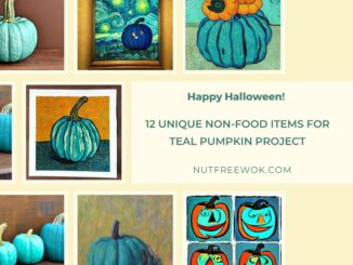 Happy halloween greeting with AI generated teal pumpkins