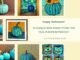 Happy halloween greeting with AI generated teal pumpkins