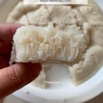 close up of baak tong gou (white sugar cake) to show the honeycomb interior