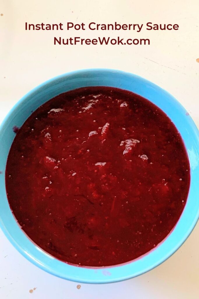 Instant Pot Cranberry Sauce in a blue bowl