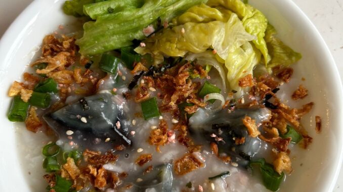 century egg and pork porridge recipe with toppings