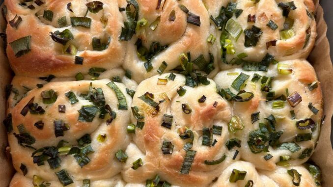 scallion oil bread freshly baked in a square pan