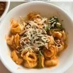 Easy Instant Pot Tortellini with Meat Sauce served in a white bowl