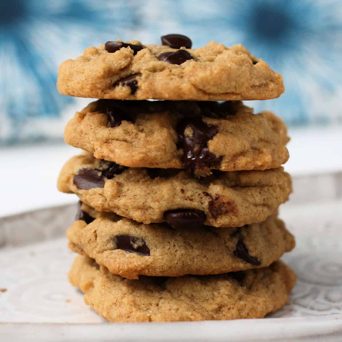 a stack of Gluten Free Vegan Chocolate Chip Cookies.