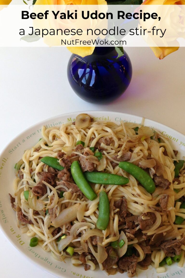 beef yaki udon served in a large white platter