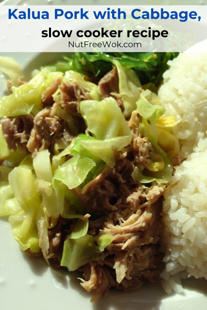 close up of kalua pork and cabbage plate