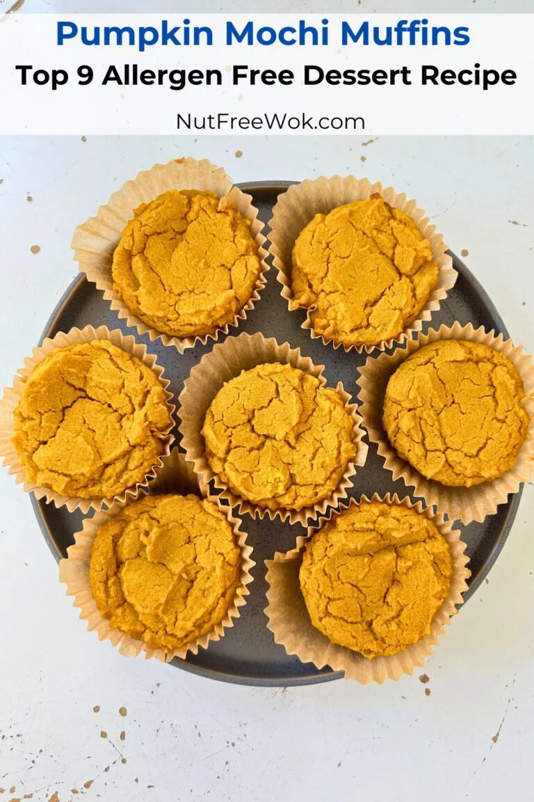 overhead photo of pumpkin mochi muffins arranged on a plate