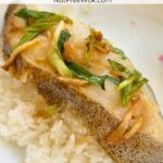 pan seared greenland halibut steaks served over rice