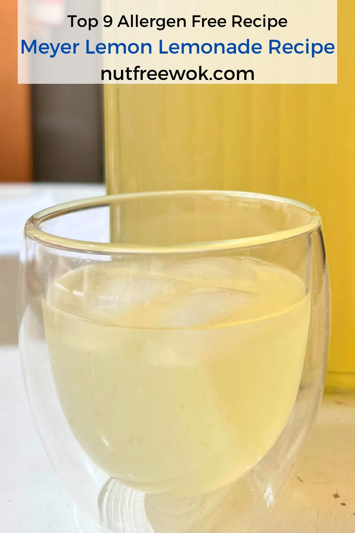 close up of Meyer lemon lemonade in a double walled glass